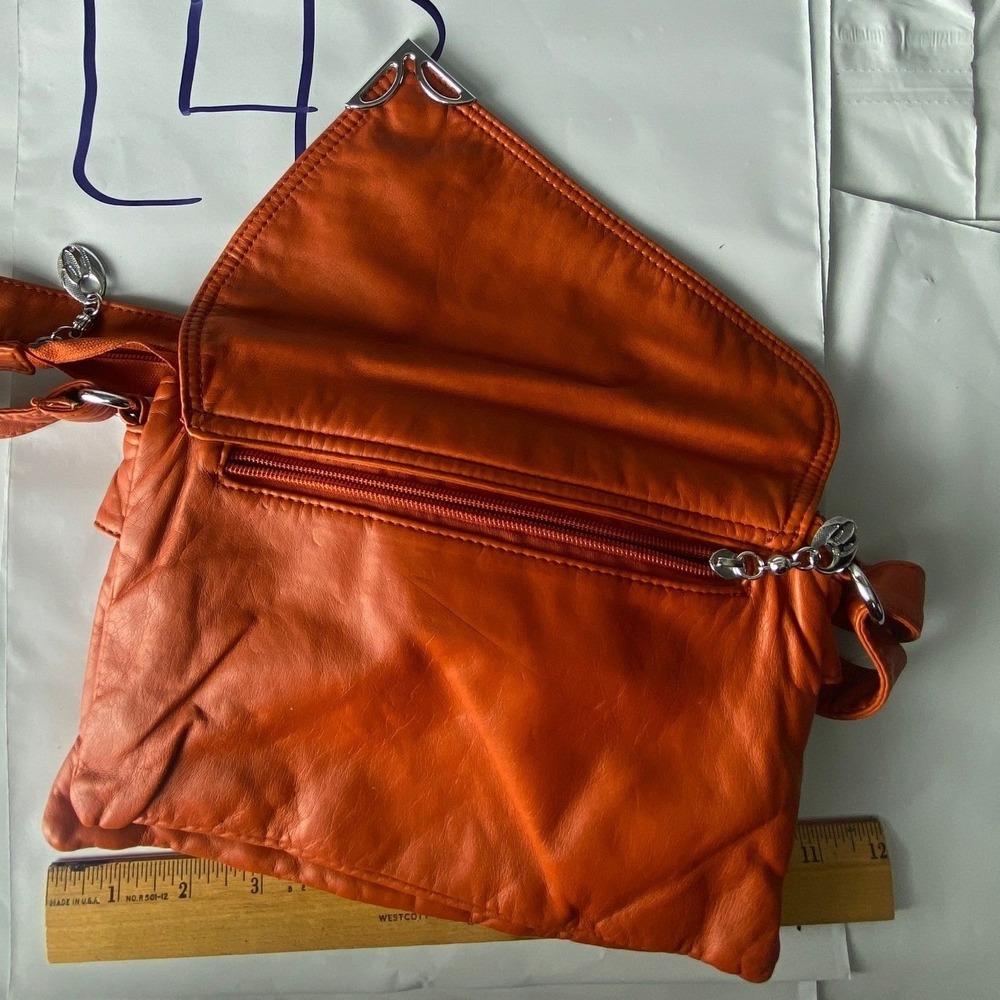 Cool Angels Orange Leather Fold Over Flap‎ Crossbody Bag Purse